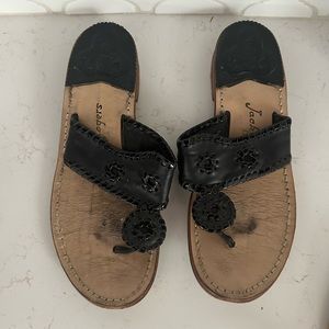 Jack Rodgers Original Jacks Flat Black Leather Sandals